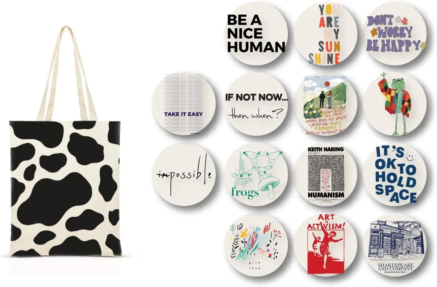 Canvas Tote Bag For Women With Trendy Patterns, Reusable Aesthetic Eco Bags, Book Shopping Grocery Cotton Cute Totes