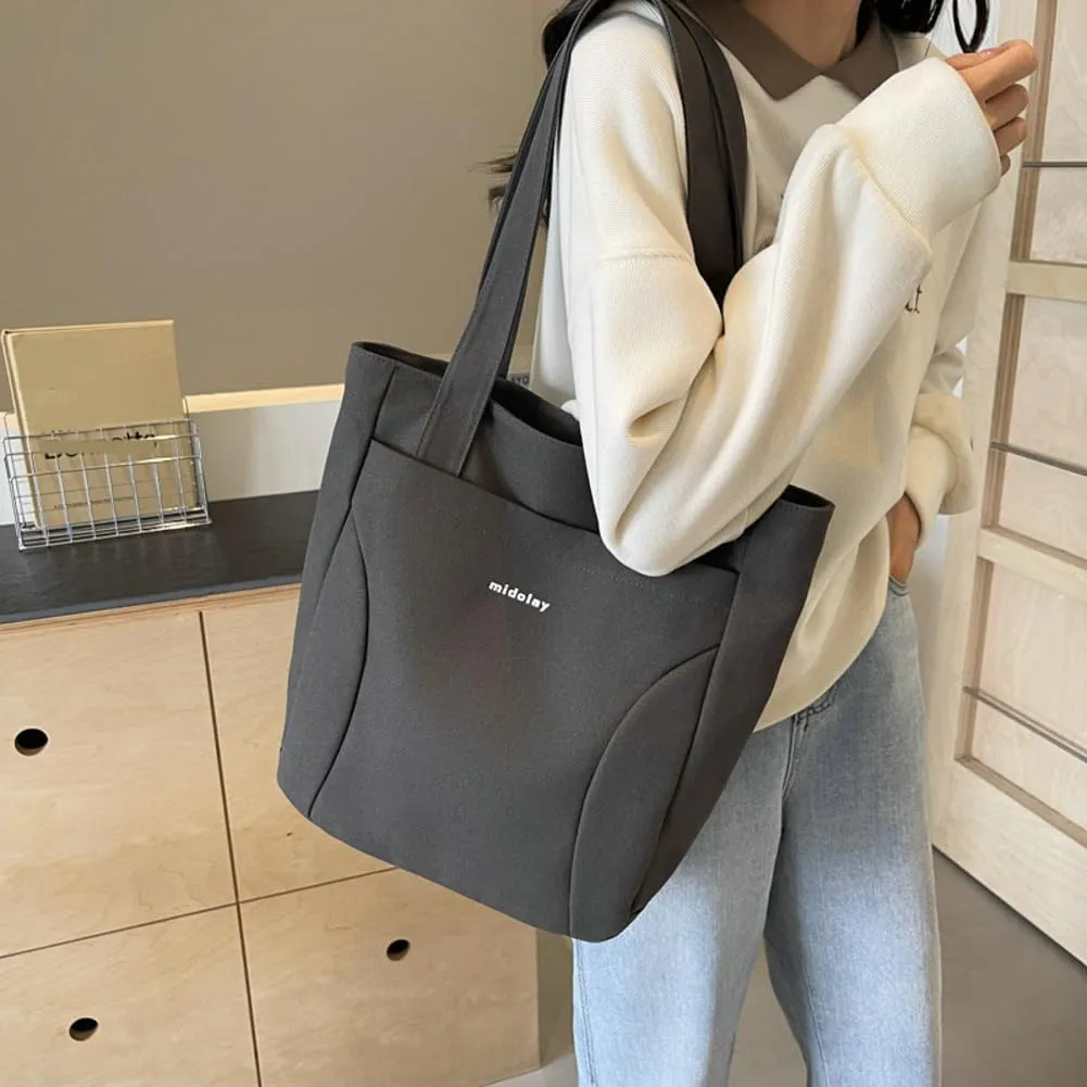 Canvas Tote Bags for Women Foldable Hobo Bags for Women with Zipper Slouchy Shoulder Bag for Gym Travel Work Beach
