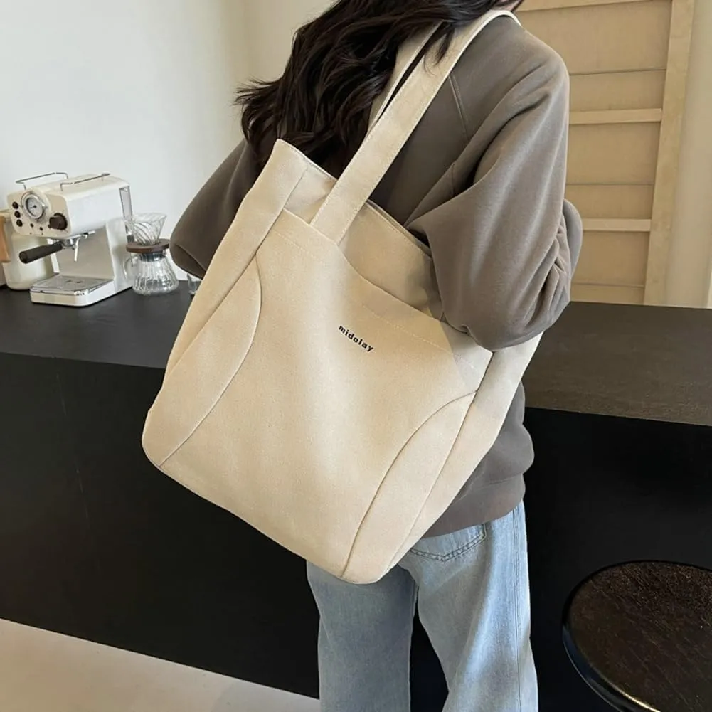 Canvas Tote Bags for Women Foldable Hobo Bags for Women with Zipper Slouchy Shoulder Bag for Gym Travel Work Beach