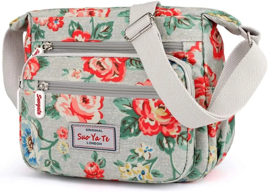 Casual Nylon Floral Shoulder Bag For Women Crossbody Bag Messenger Bags Travel Handbags With Adjustable Strap Waterproof