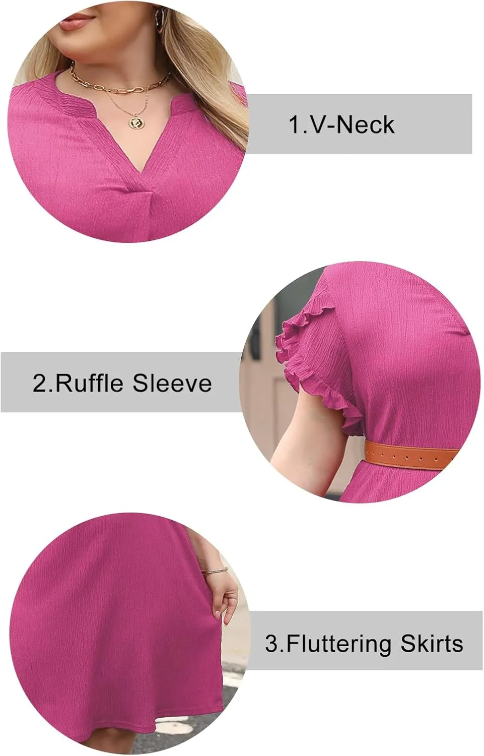 Celkuser Plus Size Summer Casual Dresses for Women V Neck Ruffle Cap Short Sleeve Flowy Midi Dress with Pocket