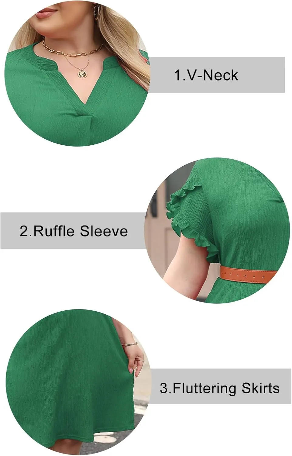 Celkuser Plus Size Summer Casual Dresses for Women V Neck Ruffle Cap Short Sleeve Flowy Midi Dress with Pocket