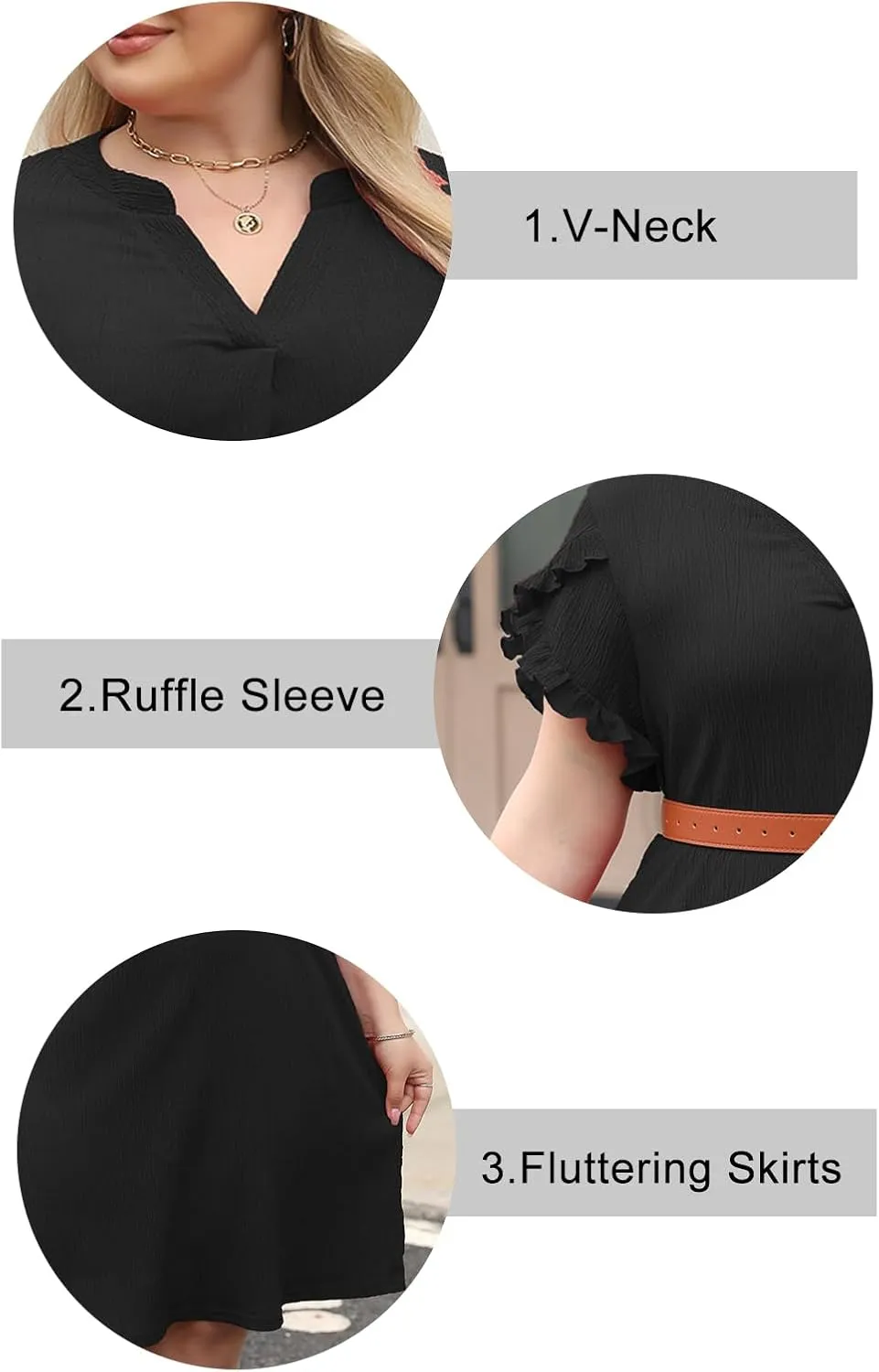 Celkuser Plus Size Summer Casual Dresses for Women V Neck Ruffle Cap Short Sleeve Flowy Midi Dress with Pocket