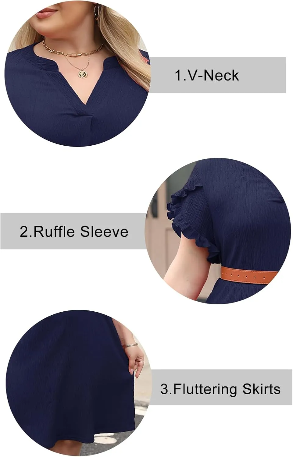 Celkuser Plus Size Summer Casual Dresses for Women V Neck Ruffle Cap Short Sleeve Flowy Midi Dress with Pocket