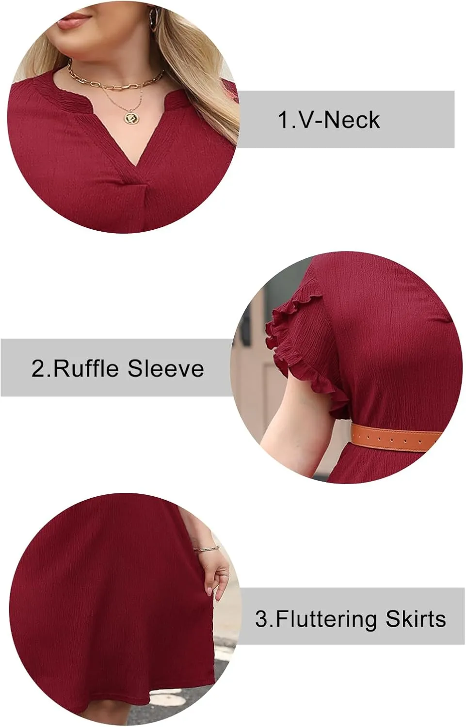 Celkuser Plus Size Summer Casual Dresses for Women V Neck Ruffle Cap Short Sleeve Flowy Midi Dress with Pocket