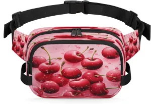 Cherry Splash Waterproof Unisex Square Fanny Pack, Adjustable Waist Bag with Pockets, Sturdy Lightweight Crossbody Bag for Travel, Running, Hiking (9x6.1x2.5 Inches)