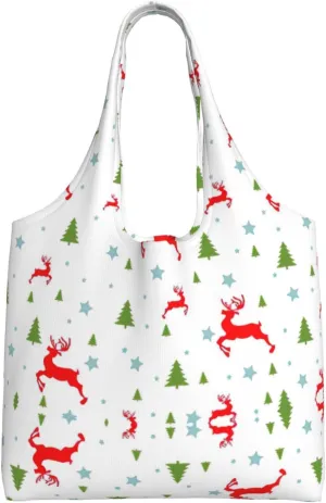 Christmas Holiday Print Canvas Tote Bags,Reusable Cloth Bags For Shopping Beach Grocery Trendy