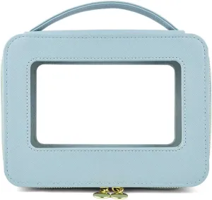 Clear Makeup Bag Organizer, Water-repellent Makeup Bags with Handle, Clear Skincare Bag for Toiletries, Compact Cosmetic Case for Touch-up (Blue)