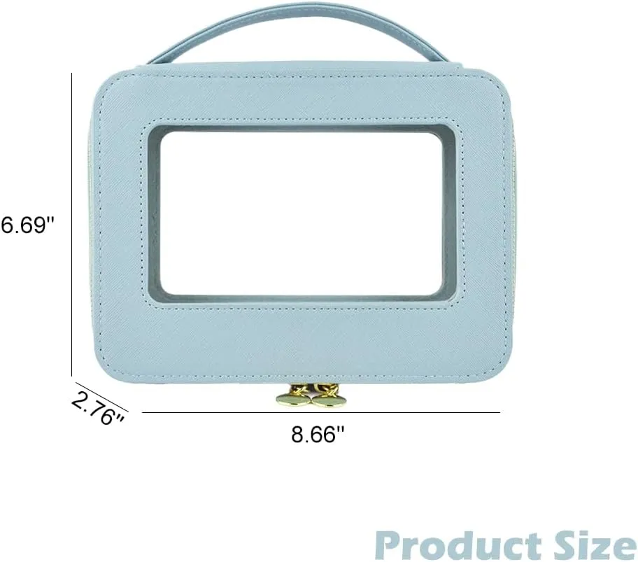 Clear Makeup Bag Organizer, Water-repellent Makeup Bags with Handle, Clear Skincare Bag for Toiletries, Compact Cosmetic Case for Touch-up (Blue)