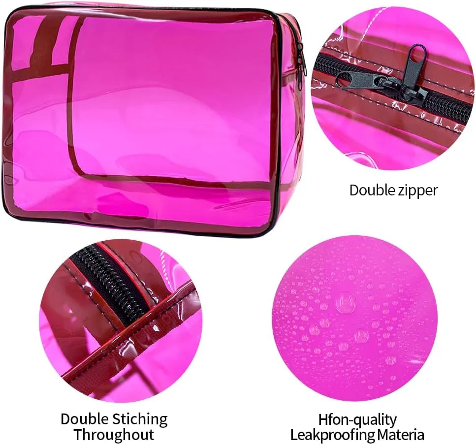 Clear Toiletry Bag, PVC Makeup Bag for Women, Spacious Clear Cosmetic & Toiletry PouchLarge Transparent Makeup Pouch for Travel (Pink)