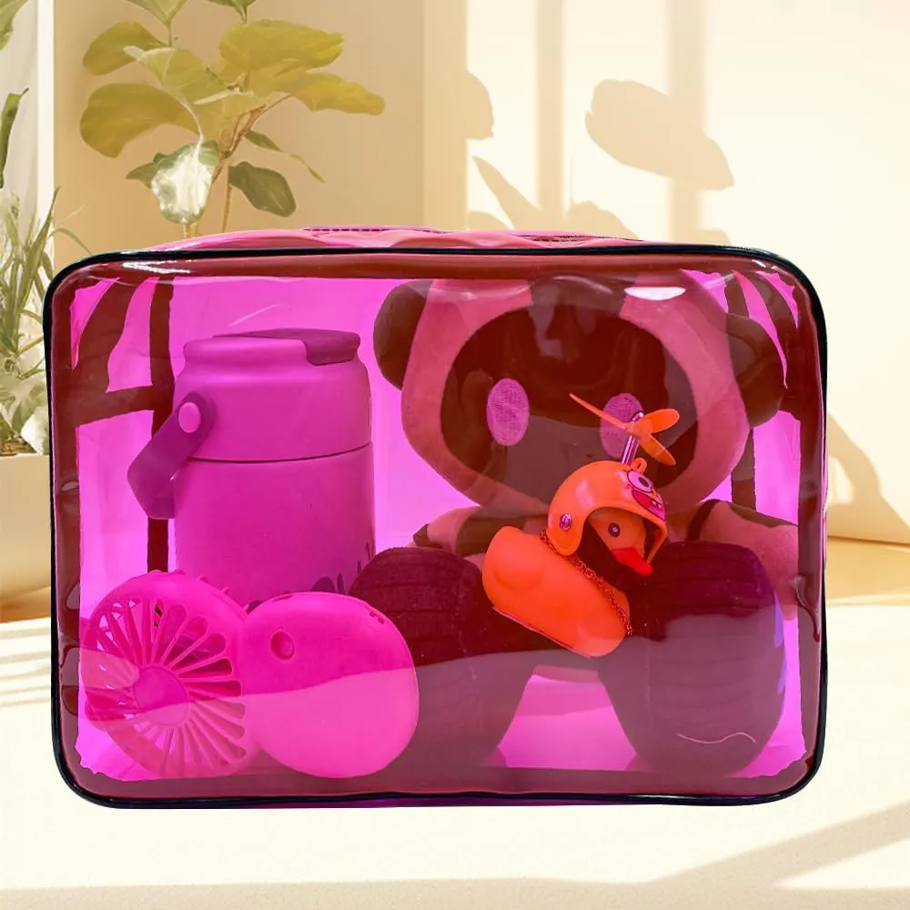 Clear Toiletry Bag, PVC Makeup Bag for Women, Spacious Clear Cosmetic & Toiletry PouchLarge Transparent Makeup Pouch for Travel (Pink)
