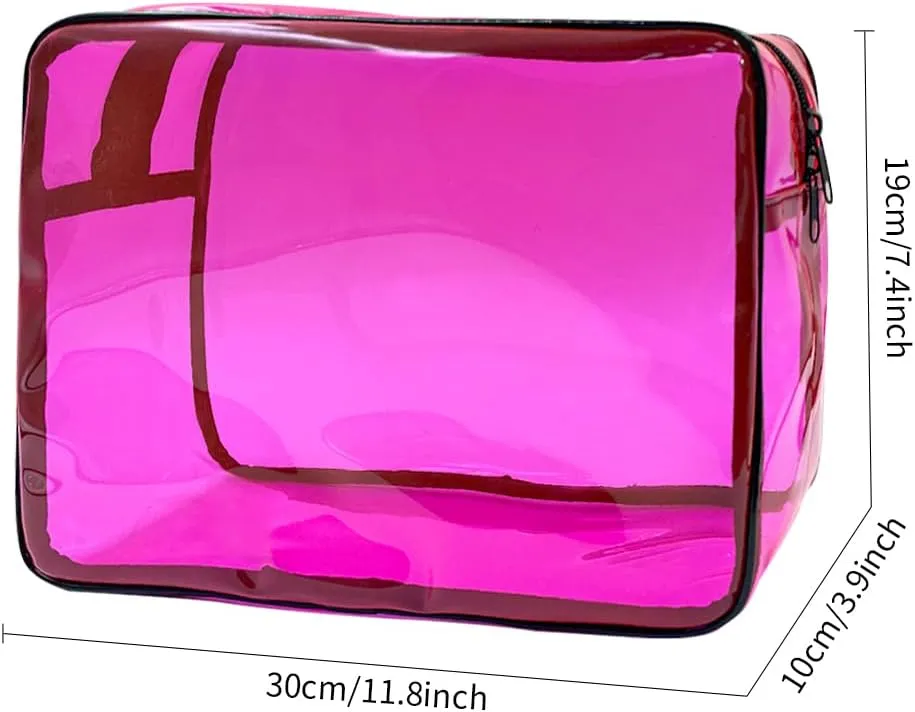 Clear Toiletry Bag, PVC Makeup Bag for Women, Spacious Clear Cosmetic & Toiletry PouchLarge Transparent Makeup Pouch for Travel (Pink)