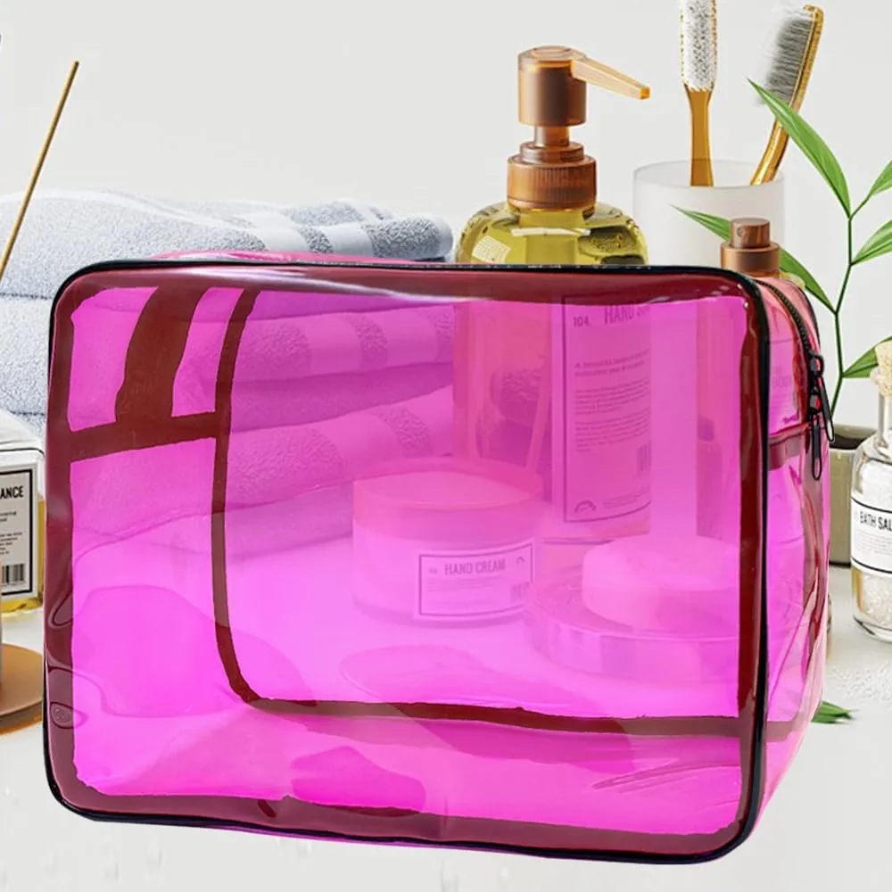 Clear Toiletry Bag, PVC Makeup Bag for Women, Spacious Clear Cosmetic & Toiletry PouchLarge Transparent Makeup Pouch for Travel (Pink)