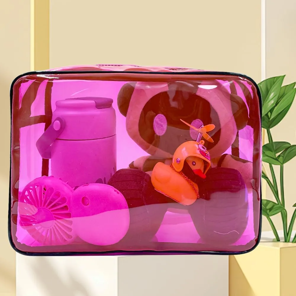Clear Toiletry Bag, PVC Makeup Bag for Women, Spacious Clear Cosmetic & Toiletry PouchLarge Transparent Makeup Pouch for Travel (Pink)