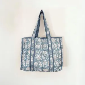 Cloud Blue Floral Block Print Tote Bag