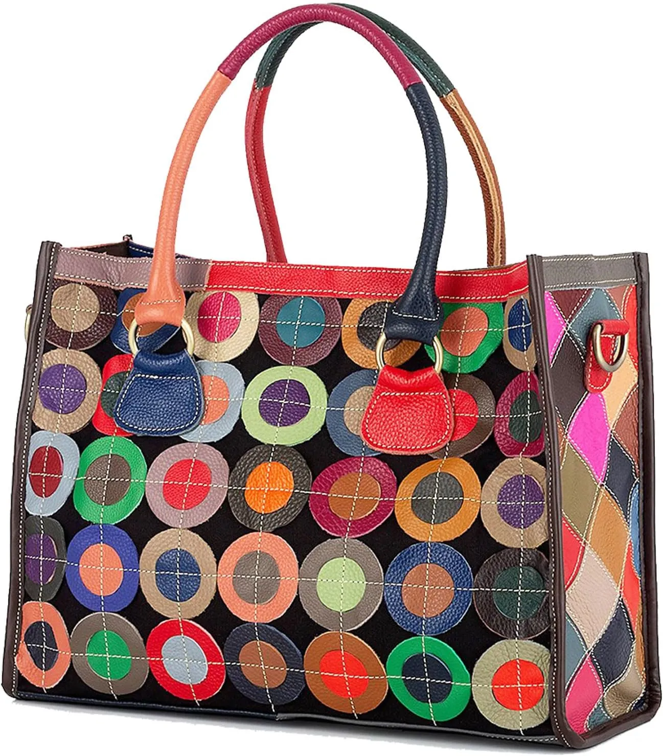 Colorful Patchwork Shoulder Bag for Women Cow Leather Crossbody Bag Designer Fashion Handbags Spacious Hobo Bags