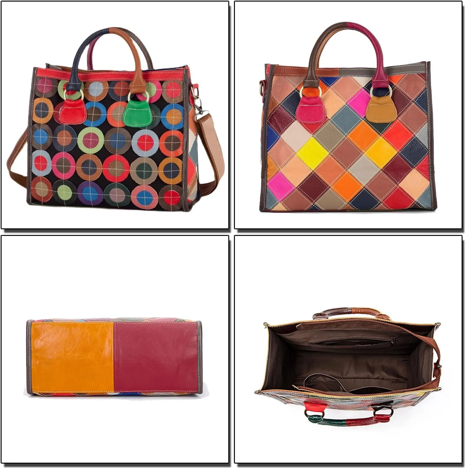 Colorful Patchwork Shoulder Bag for Women Cow Leather Crossbody Bag Designer Fashion Handbags Spacious Hobo Bags
