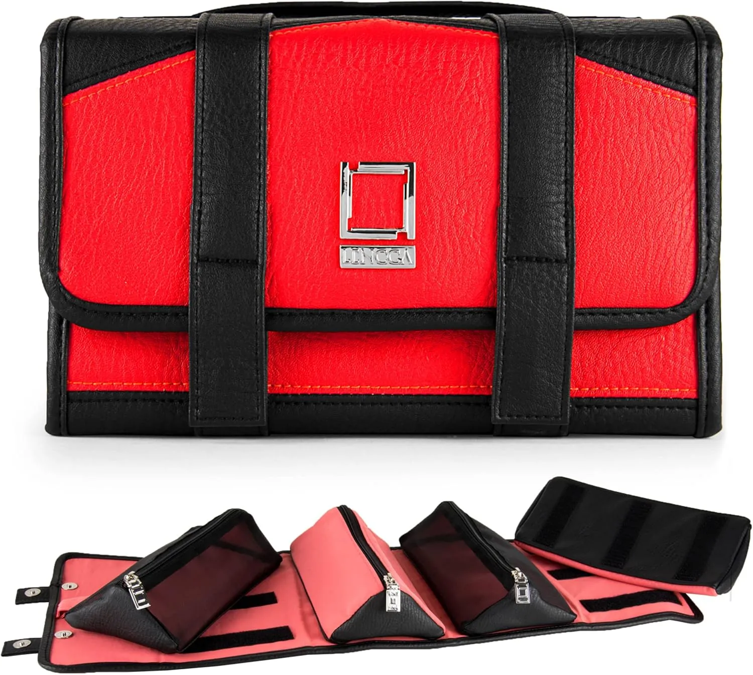 Compact Foldable Travel Toiletry Kit Bag with 4 Removable Pouches, Dopp Kit Bathroom Bag for Cosmetic, Makeup, Personal Hygiene Items, Washkit