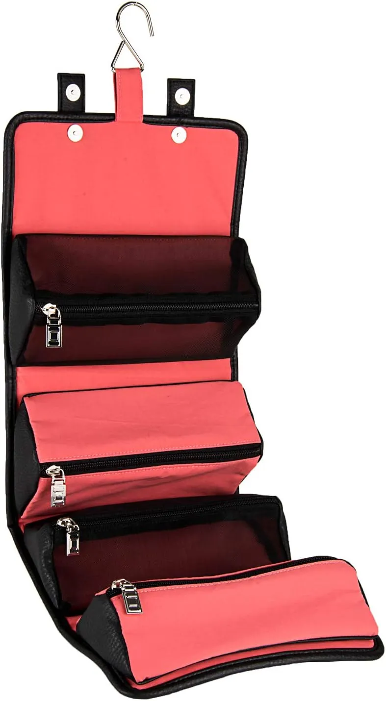 Compact Foldable Travel Toiletry Kit Bag with 4 Removable Pouches, Dopp Kit Bathroom Bag for Cosmetic, Makeup, Personal Hygiene Items, Washkit