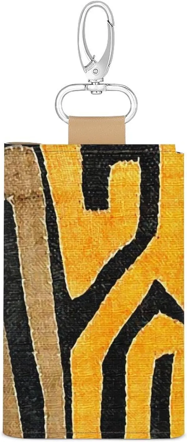 Contemporary African Mud Cloth Portable And Compact Leather Keybag