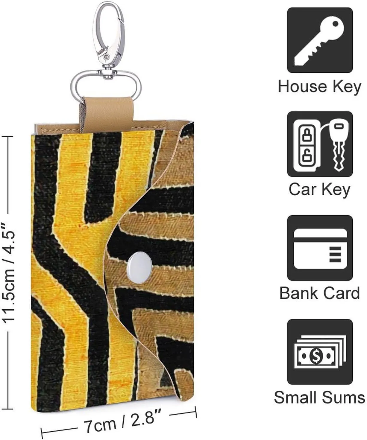 Contemporary African Mud Cloth Portable And Compact Leather Keybag