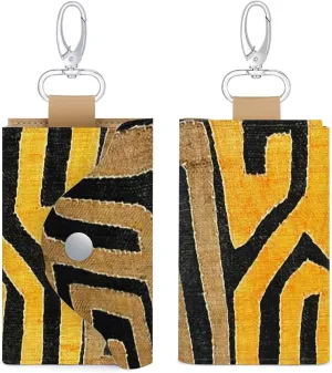 Contemporary African Mud Cloth Portable And Compact Leather Keybag