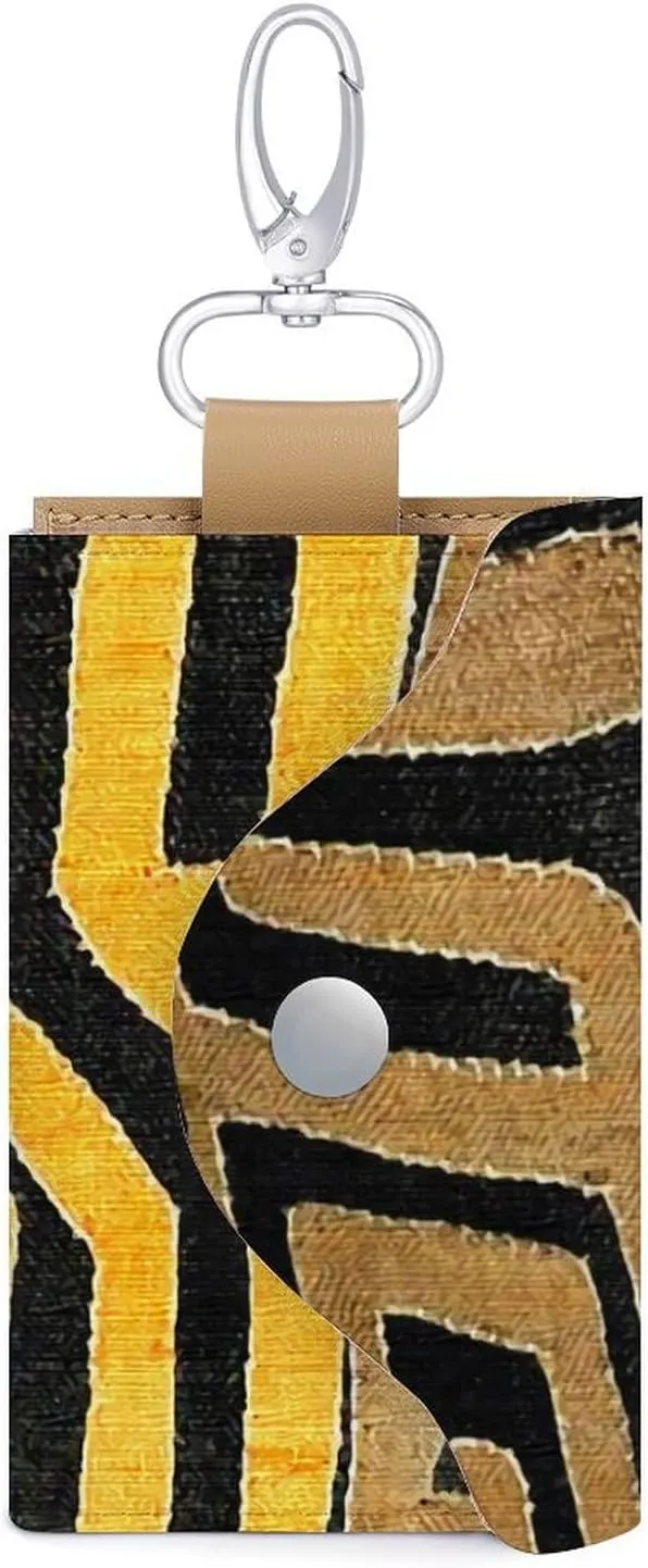 Contemporary African Mud Cloth Portable And Compact Leather Keybag