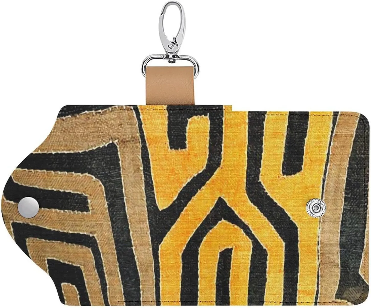 Contemporary African Mud Cloth Portable And Compact Leather Keybag