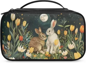 Cosmetic Bags for Women Small Makeup Bag for Purse Bunny Floral Make Up Bags with Divider Lightweight Makeup Bags for Women Travel Essentials Cosmetic Brush Bags
