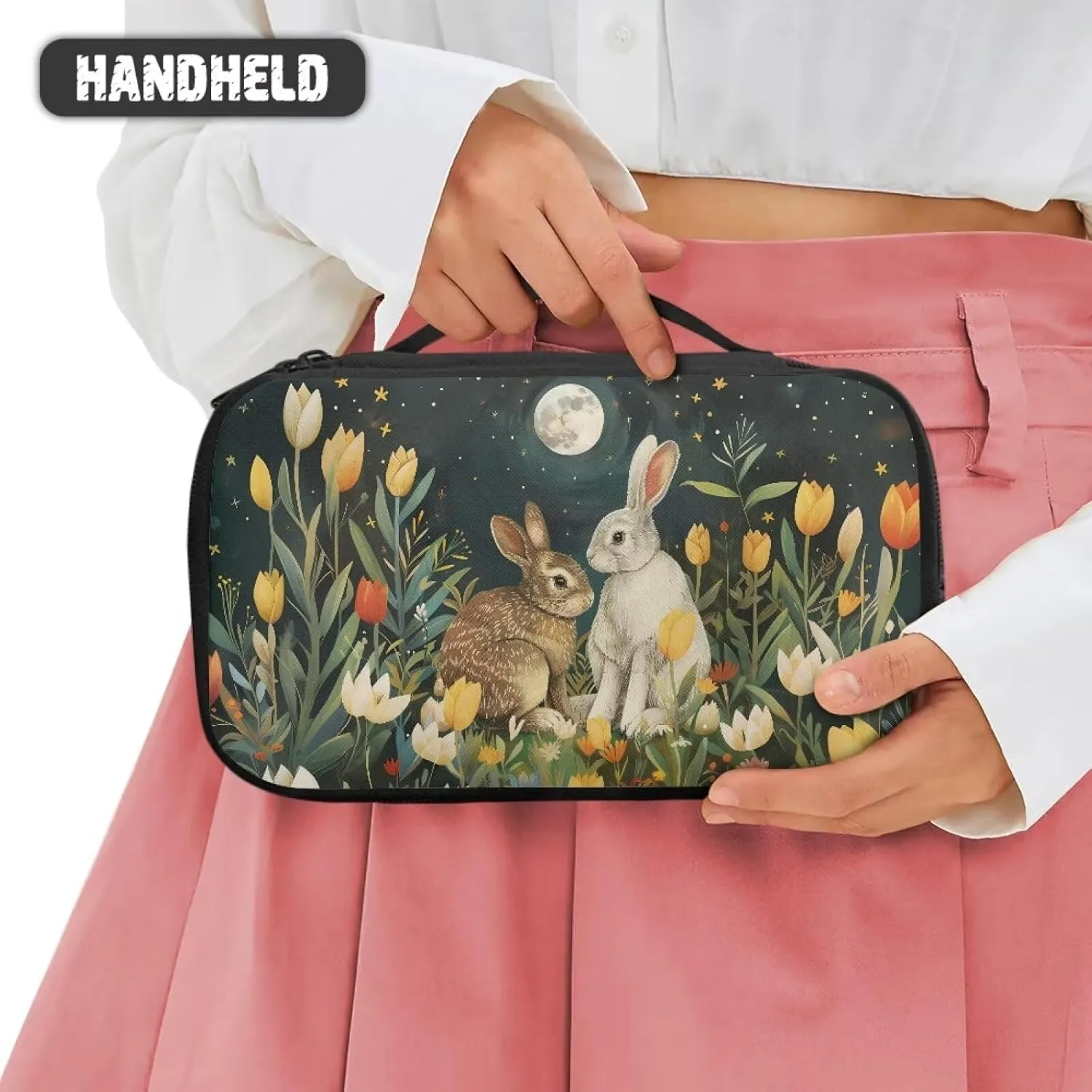 Cosmetic Bags for Women Small Makeup Bag for Purse Bunny Floral Make Up Bags with Divider Lightweight Makeup Bags for Women Travel Essentials Cosmetic Brush Bags
