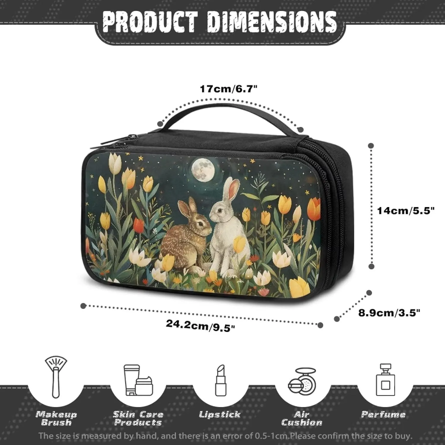 Cosmetic Bags for Women Small Makeup Bag for Purse Bunny Floral Make Up Bags with Divider Lightweight Makeup Bags for Women Travel Essentials Cosmetic Brush Bags