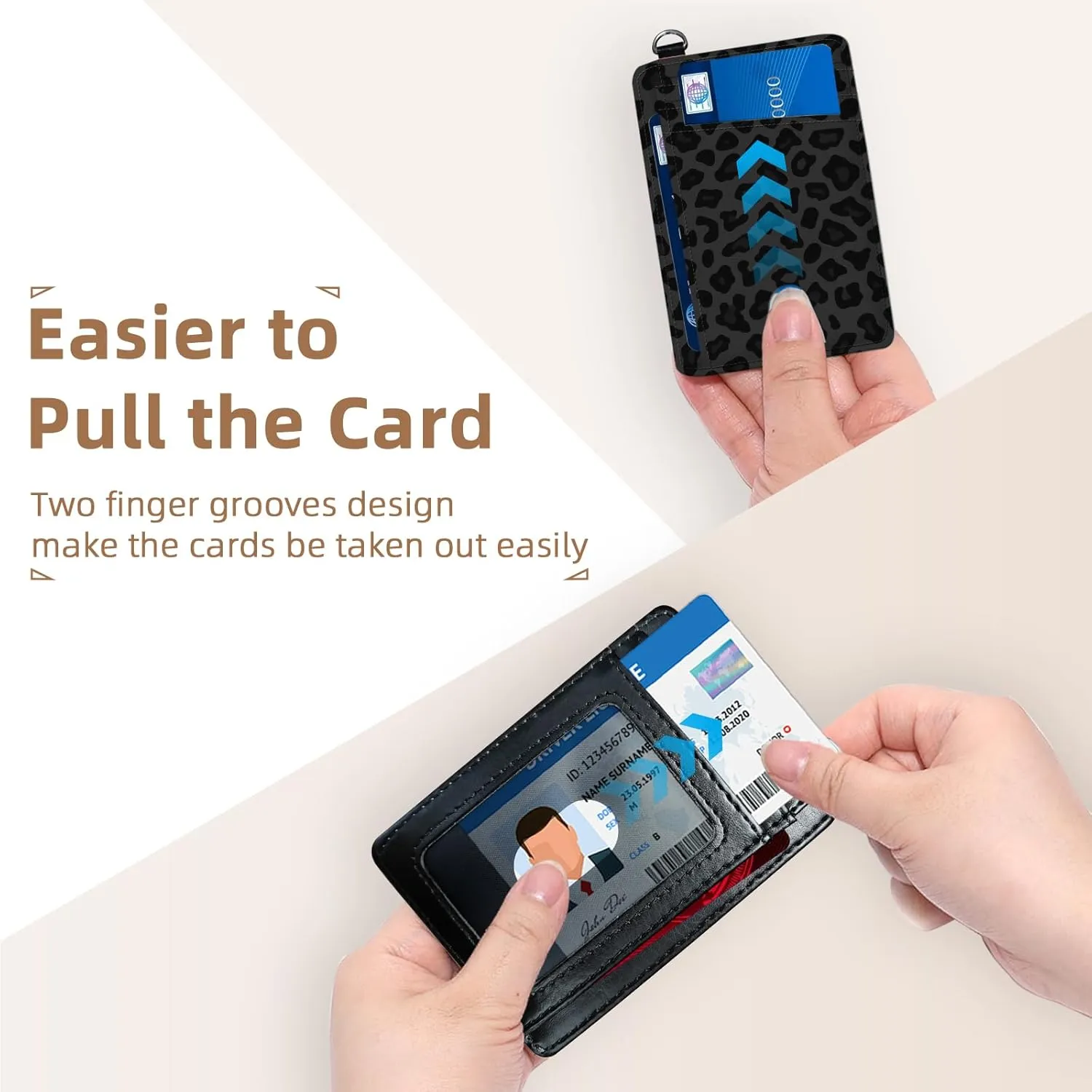 Credit Holder Slim Wallet, PU Leather RFID Blocking, Women & Men Front Pocket Small Card Holder, Credit Card Wallet with Wristlet, Convenient Travel Business, Black leopard print