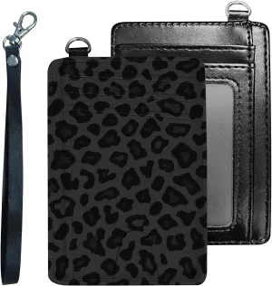 Credit Holder Slim Wallet, PU Leather RFID Blocking, Women & Men Front Pocket Small Card Holder, Credit Card Wallet with Wristlet, Convenient Travel Business, Black leopard print