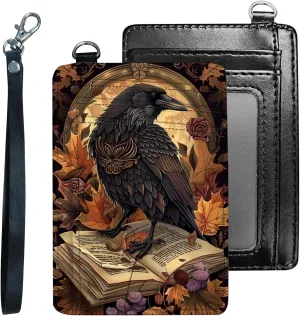 Credit Holder Slim Wallet, PU Leather RFID Blocking, Women & Men Front Pocket Small Card Holder, Credit Card Wallet with Wristlet, Convenient Travel Business, Crow Book