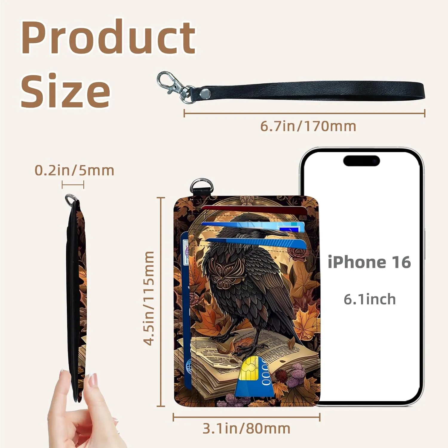 Credit Holder Slim Wallet, PU Leather RFID Blocking, Women & Men Front Pocket Small Card Holder, Credit Card Wallet with Wristlet, Convenient Travel Business, Crow Book