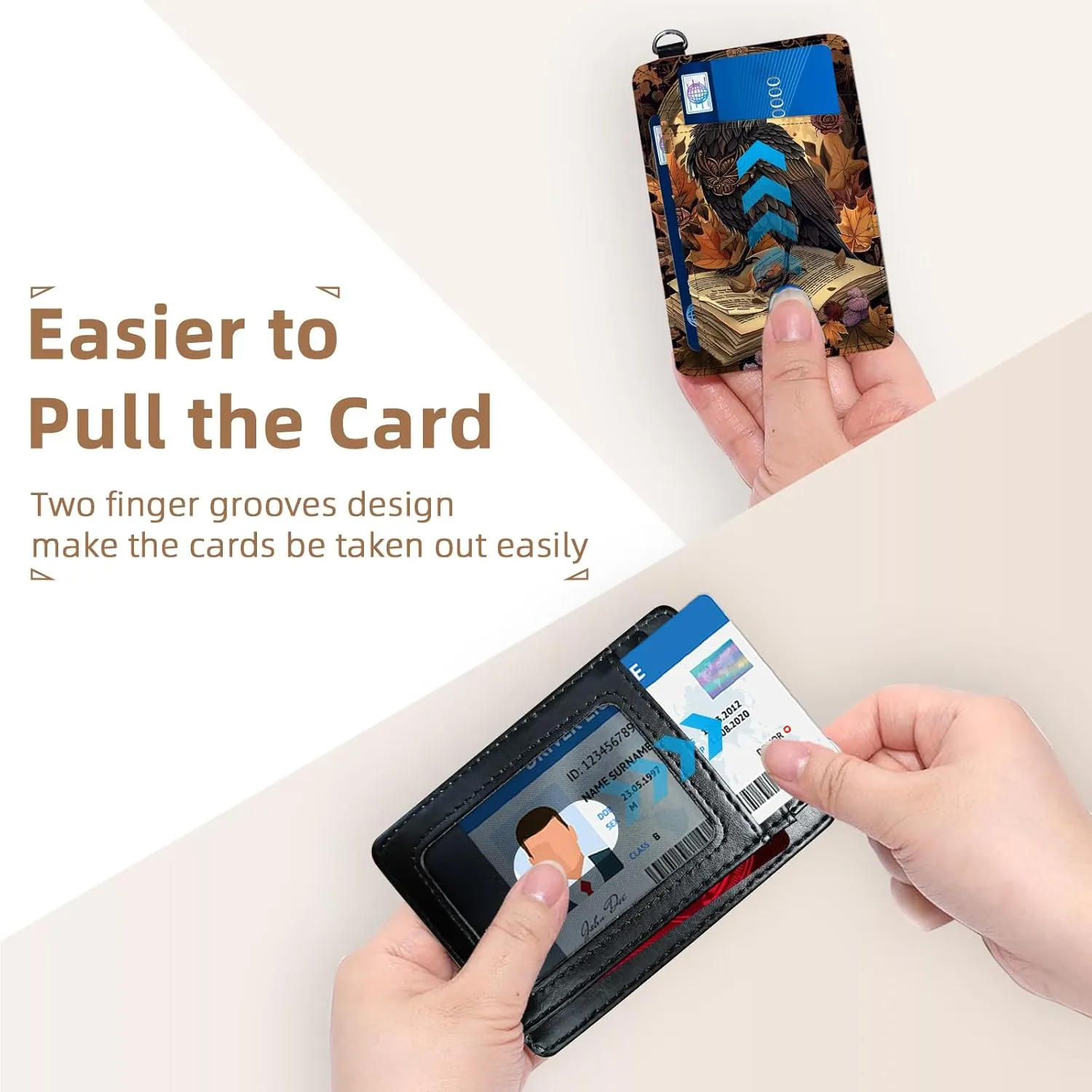 Credit Holder Slim Wallet, PU Leather RFID Blocking, Women & Men Front Pocket Small Card Holder, Credit Card Wallet with Wristlet, Convenient Travel Business, Crow Book
