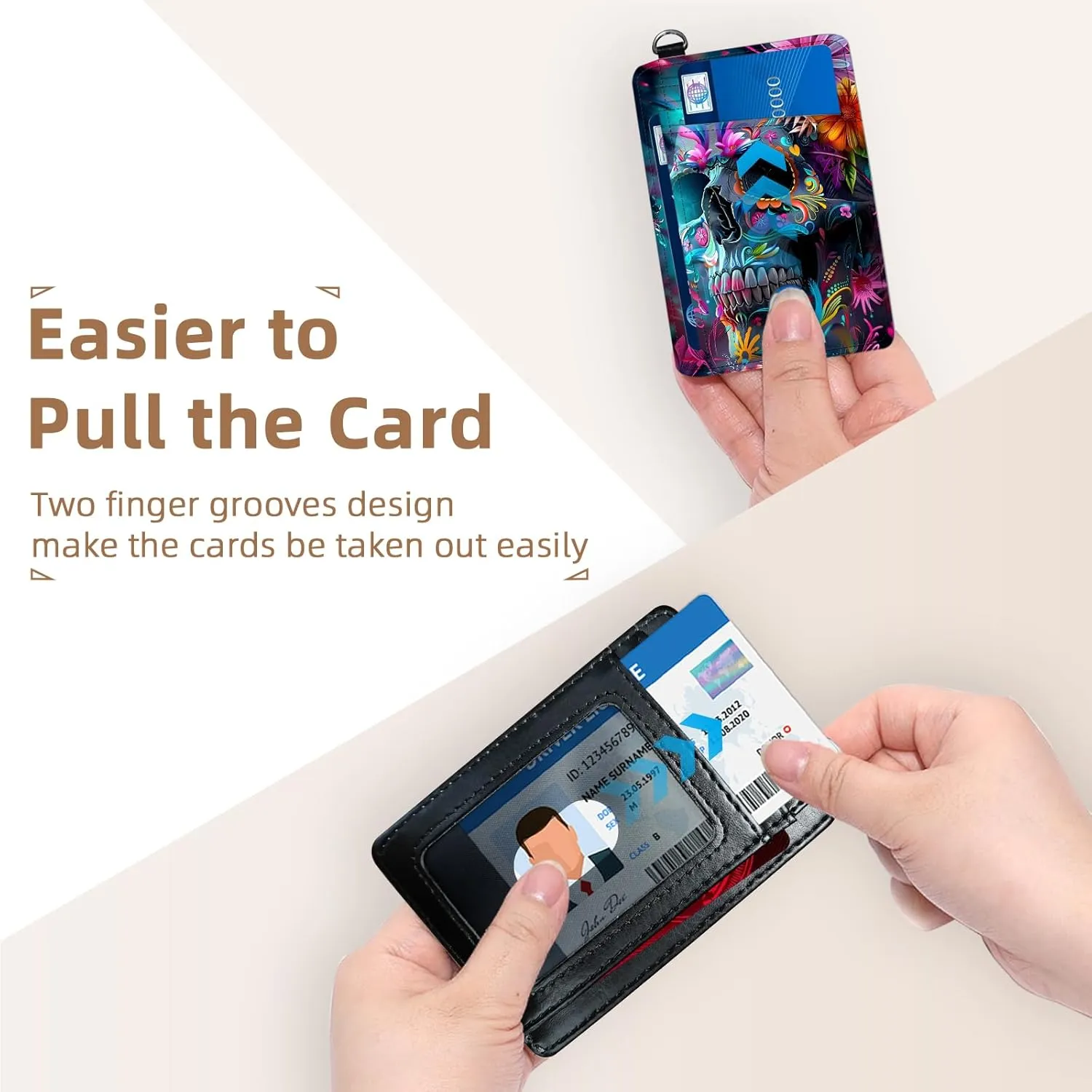 Credit Holder Slim Wallet, PU Leather RFID Blocking, Women & Men Front Pocket Small Card Holder, Credit Card Wallet with Wristlet, Convenient Travel Business, Garden Skull