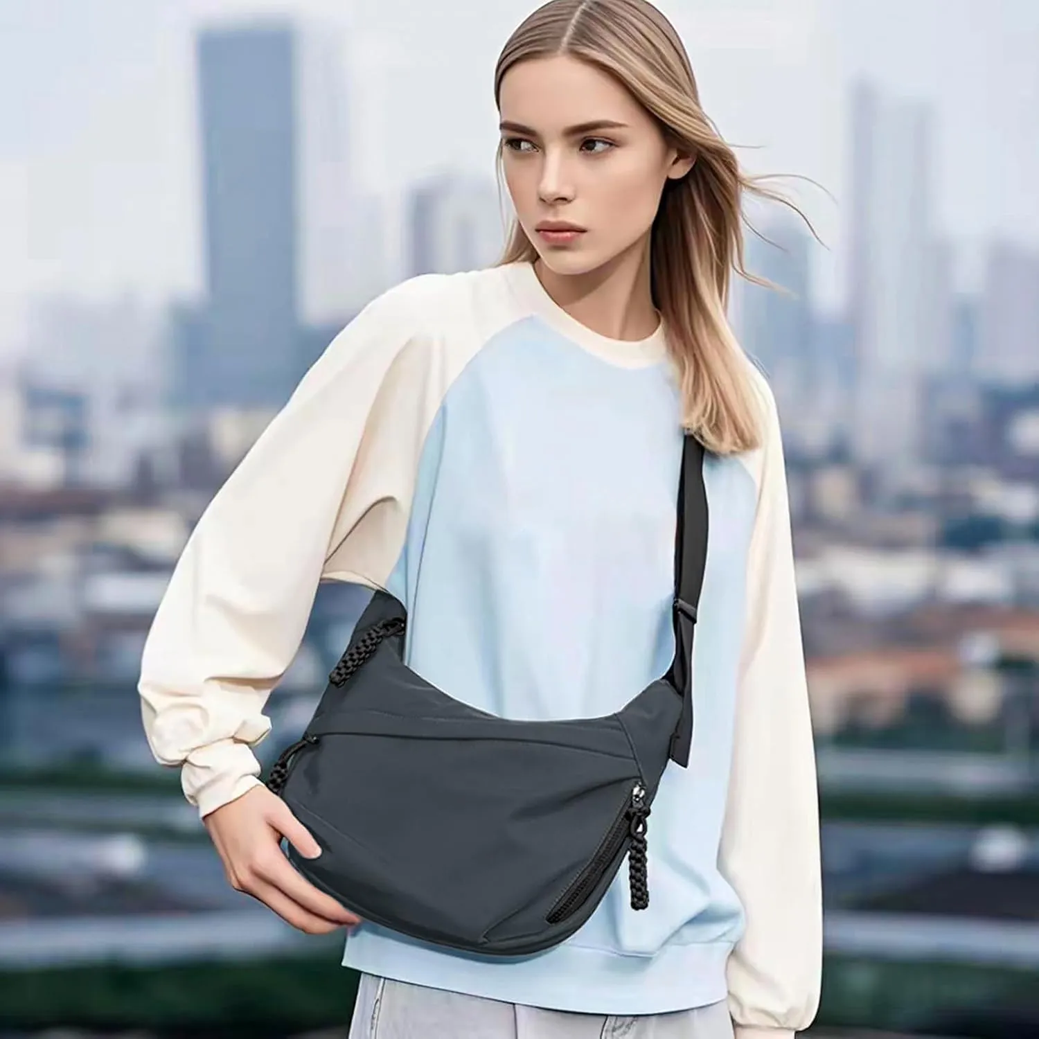 Crescent Crossbody Bags for Women and Men Nylon Luna bag Moon Hobo Purses Slouchy Dumpling Bag Canvas Shoulder Bags