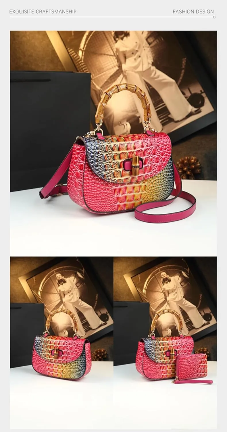 Crocodile Pattern Leather Purse Women Bag Top-Handle Satchel Handbags Portable Saddle Bag Small Shoulder Messenger Bags