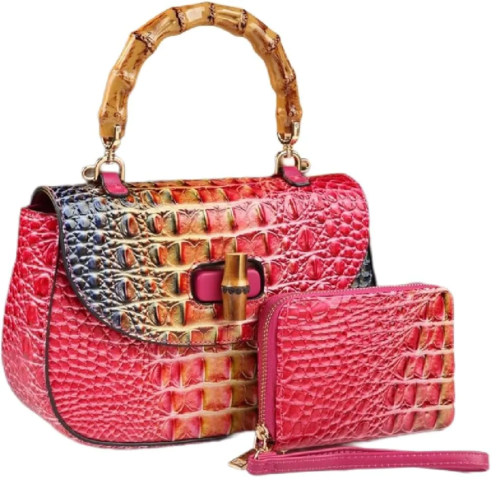 Crocodile Pattern Leather Purse Women Bag Top-Handle Satchel Handbags Portable Saddle Bag Small Shoulder Messenger Bags