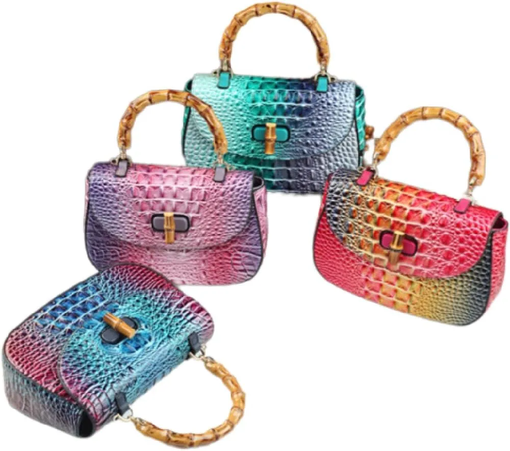 Crocodile Pattern Leather Purse Women Bag Top-Handle Satchel Handbags Portable Saddle Bag Small Shoulder Messenger Bags