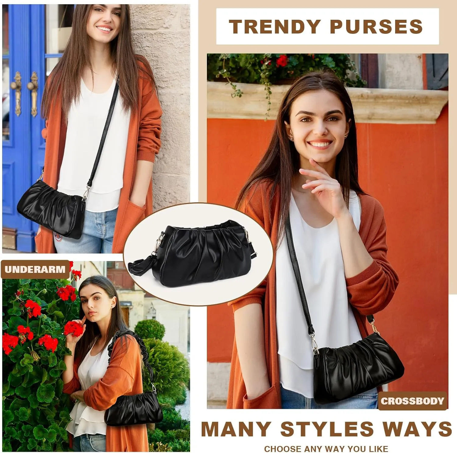 Crossbody Bags for Women Cloud Design Hobo Bags Cute Ruched Shoulder Bag Small Mini Clutch Purses Vegan Leather Bag