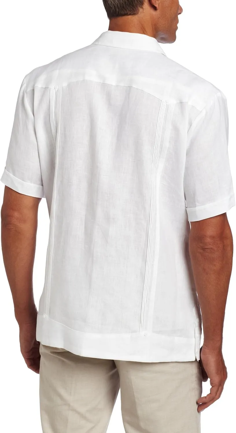 Cubavera Men's 100% Linen Short Sleeve Button-Down Guayabera Shirt, Four Pockets, Camp Collar, Pintuck Detail, Lightweight