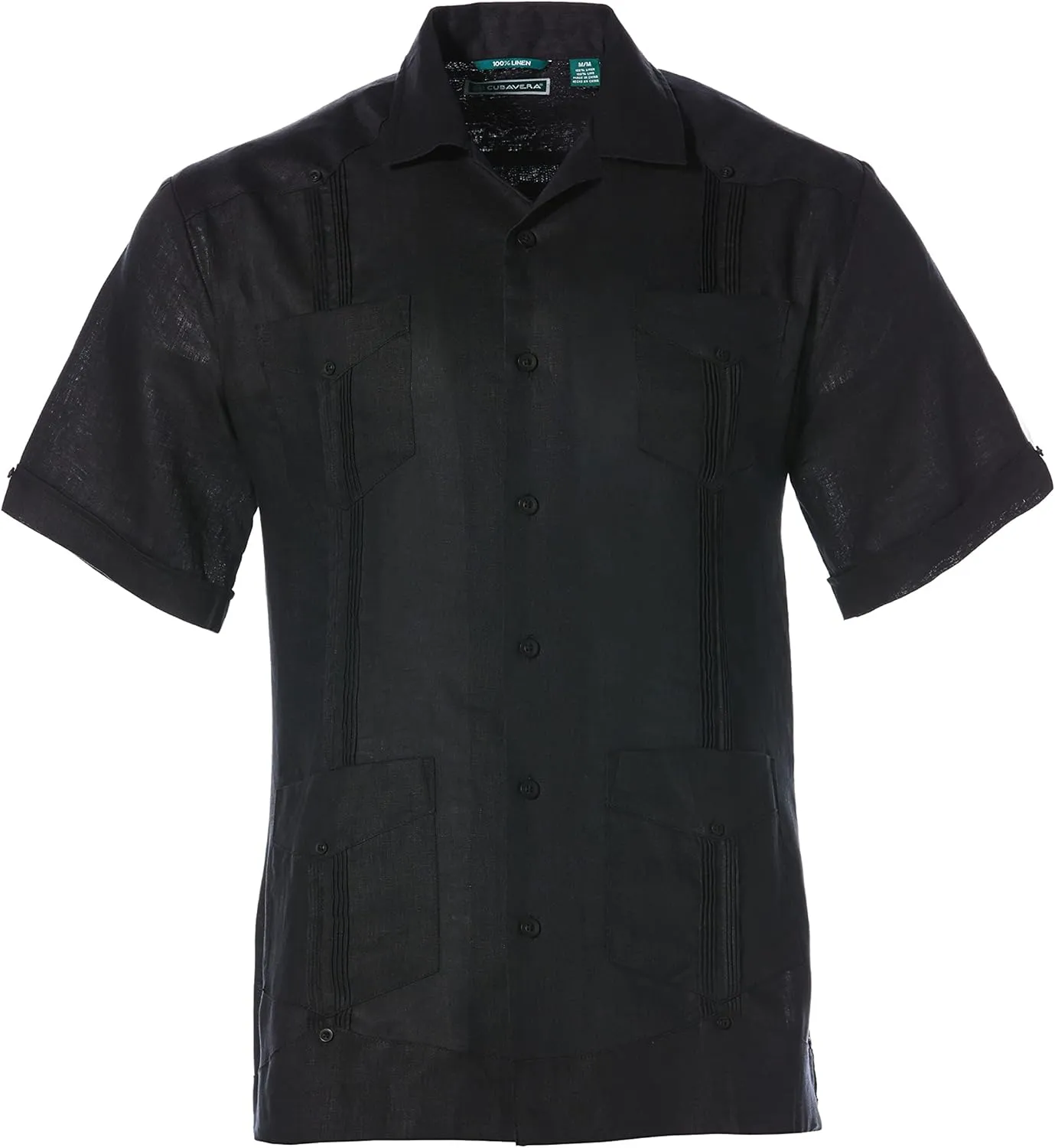 Cubavera Men's 100% Linen Short Sleeve Button-Down Guayabera Shirt, Four Pockets, Camp Collar, Pintuck Detail, Lightweight