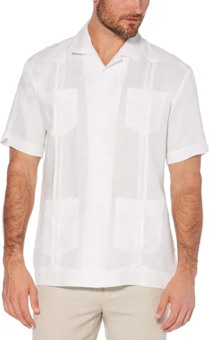 Cubavera Men's 100% Linen Short Sleeve Button-Down Guayabera Shirt, Four Pockets, Camp Collar, Pintuck Detail, Lightweight