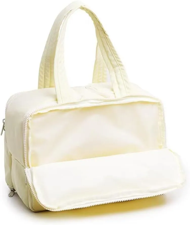 Cureaway Travel Bag, Cureaway Travel Cosmetic Bag, Large Capacity Wide-Open Cosmetic Bags, Waterproof Portable Pouch Open Flat Toiletry Bags, Dry-And-Wet Separation (Beige)
