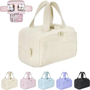 Cureaway Travel Bag, Cureaway Travel Cosmetic Bag, Large Capacity Wide-Open Cosmetic Bags, Waterproof Portable Pouch Open Flat Toiletry Bags, Dry-And-Wet Separation (Beige)