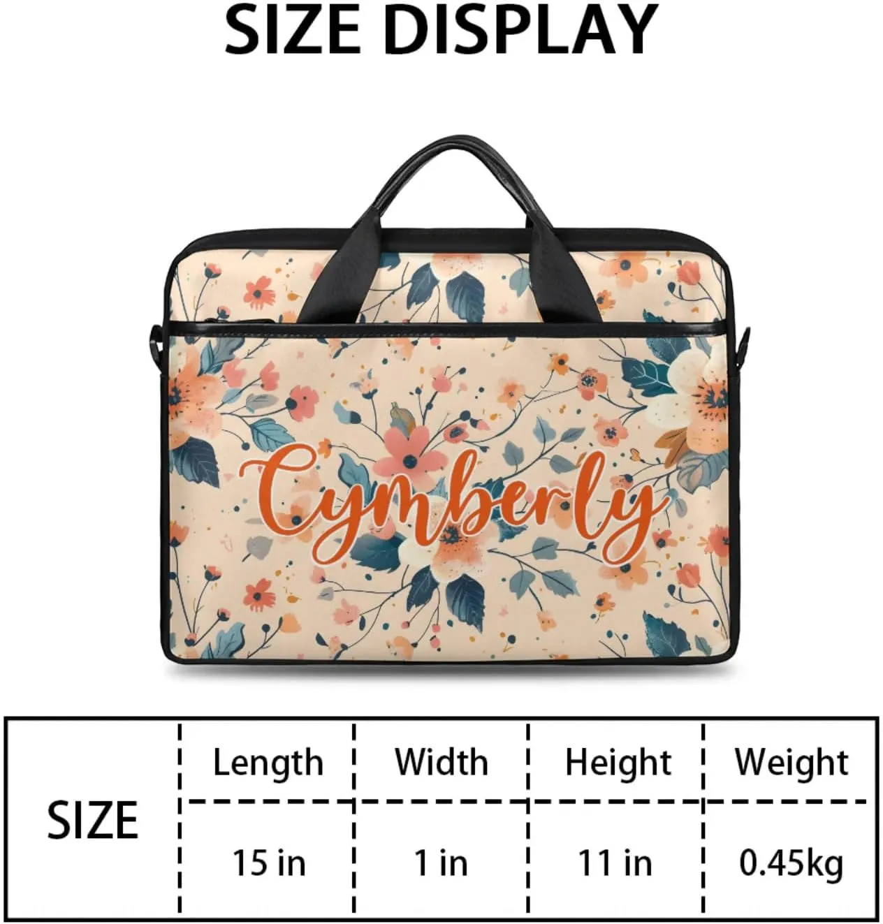 Custom Name Flower Laptop Bags for Women, Personalized Laptop Case Shoulder Bag, Sturdy Computer Bags