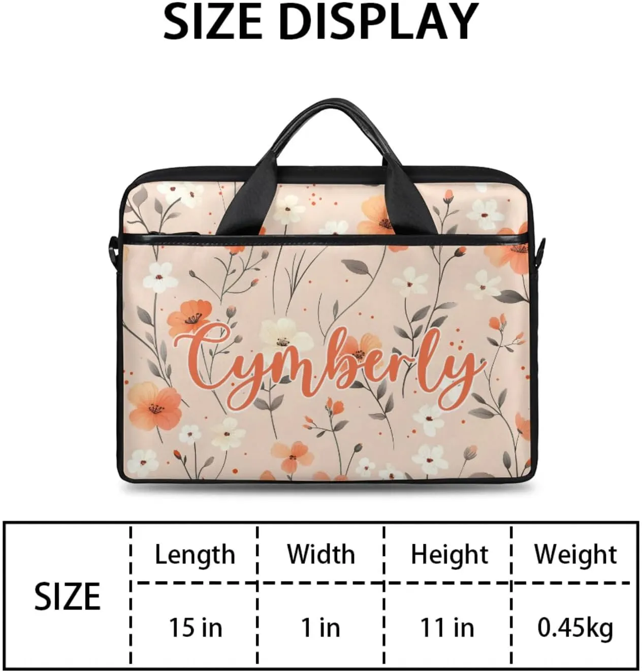 Custom Name Flower Laptop Bags for Women, Personalized Laptop Case Shoulder Bag, Sturdy Computer Bags