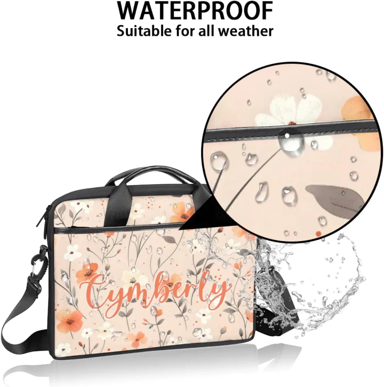 Custom Name Flower Laptop Bags for Women, Personalized Laptop Case Shoulder Bag, Sturdy Computer Bags